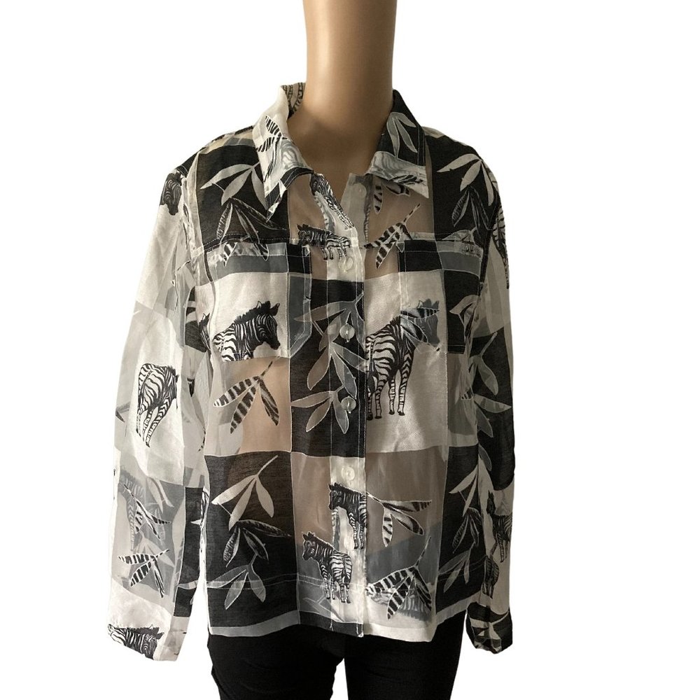Erin London Sheer Size S Button-down Zebra Blouse